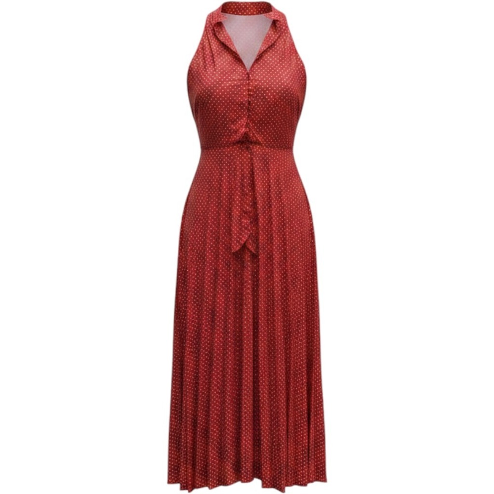 NWT Bishop+Young Red Polka Dot Pleated Halter Maxi Dress Small Reto Rockabilly